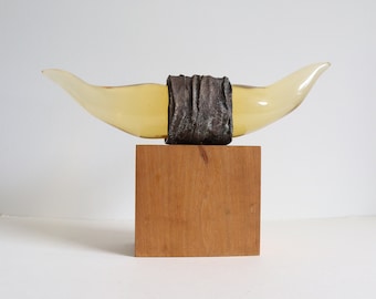 Abstract Lucite Sculpture Yellow Horn Canadian Art Pitch 70s Western