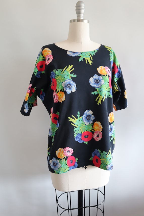 90s Kenzo Anemone Floral T-Shirt Black - image 1