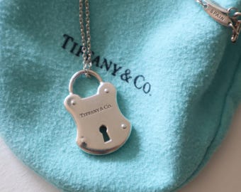 Tiffany Co Sterling Silver Padlock Necklace Charm Pendant 925