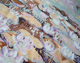 Liberty of London Water Lilies Square Silk Scarf Beige Purple Floral Pattern Monet Pond