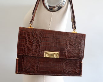 Michelangelo Kelly Bag Alligator Crocodile Brown Gold Firence Florence Italy