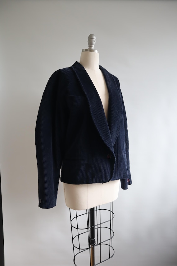 Claude Montana, 80's Claude Montana Navy Blue Corduroy Blazer Jacket One Button
