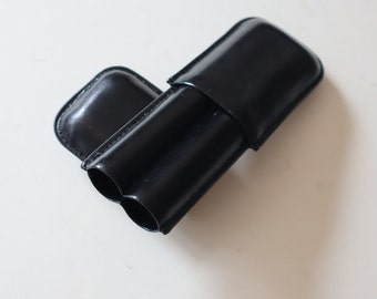 Black Leather Two Cigar Case Holder