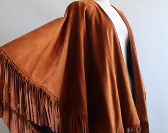 Brown Suede Cape One Size Fits Most Vintage Fringe Open Front