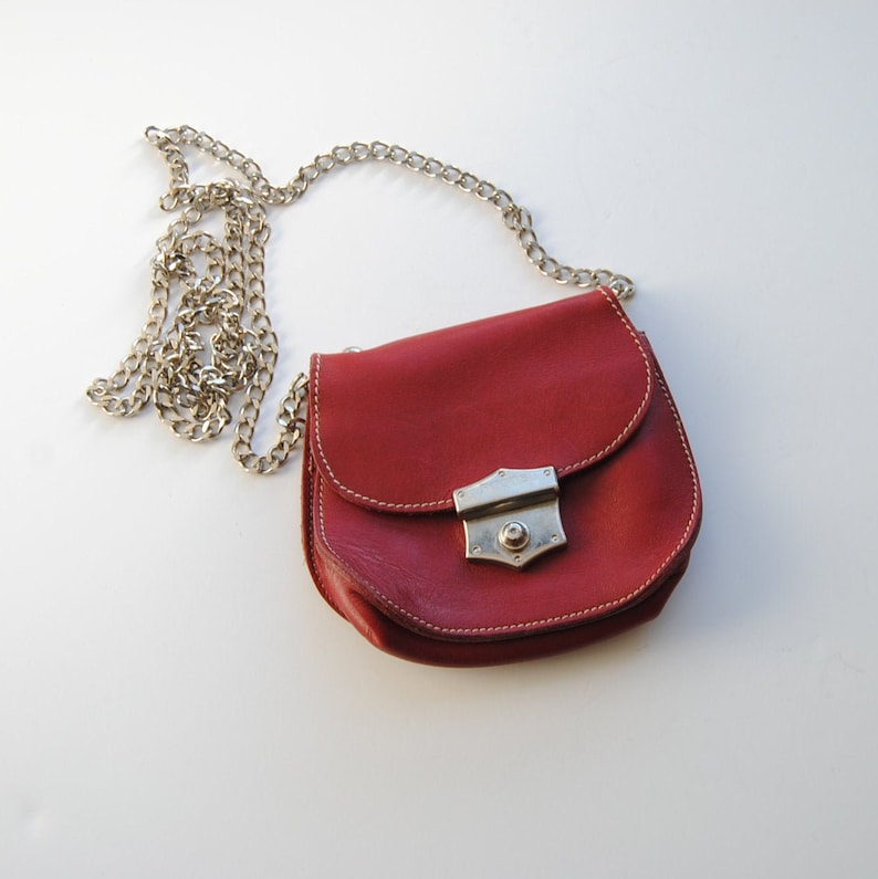 Vintage Roots Small Red Leather Purse Crossbody Silver Chain Etsy