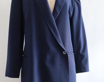 80's Claude Montana Navy Blue Blazer Jacket Creeds One Button Long