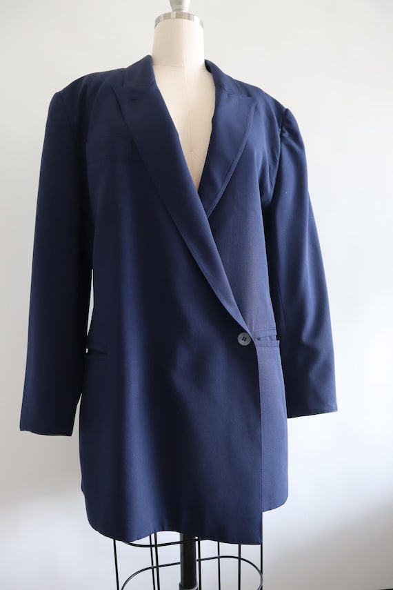 Claude Montana, 80's Claude Montana Navy Blue Blazer Jacket Creeds One Button Long