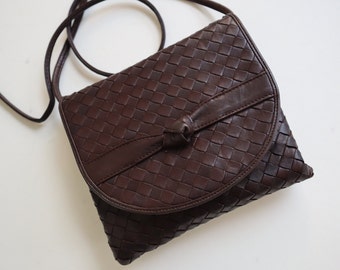 Intrecciato Woven Purse Handbag in Brown Leather Bottega Veneta Style Crossbody Bag Dey West Germany