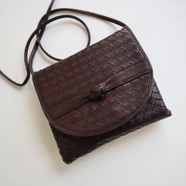 Intrecciato Woven Purse Handbag in Brown Leather Bottega Veneta Style Crossbody Bag Dey West Germany