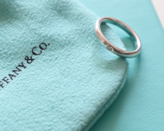 Tiffany & Co Elsa Peretti Stacking Ring Diamond Sterling Silver Minimalist Architectural Size 5