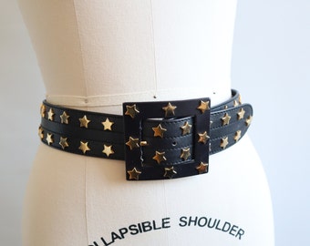 Vintage Escada Belt Size Small Black with Gold Stars Studded