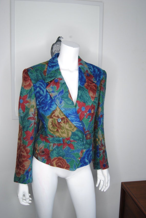 90s Kenzo Wool Floral Blazer Cropped Double Breast