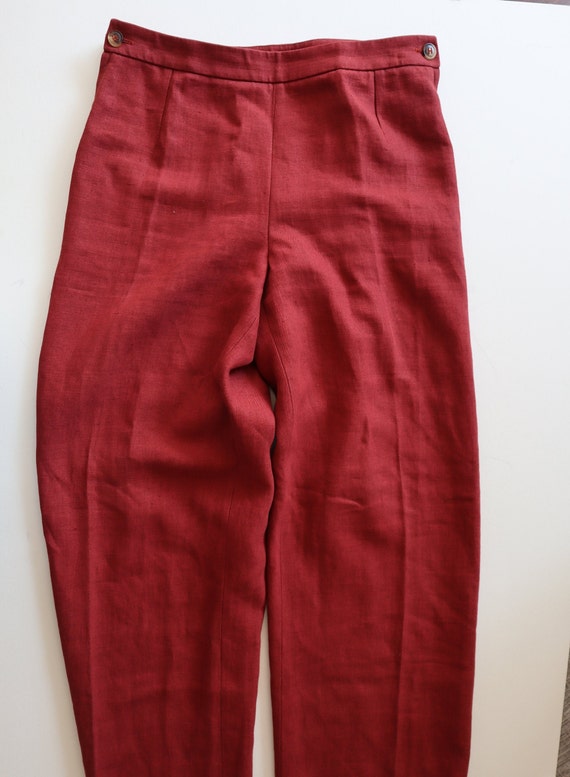 Hermes Margiela Wide Linen Pants Dark Red Burgund… - image 8