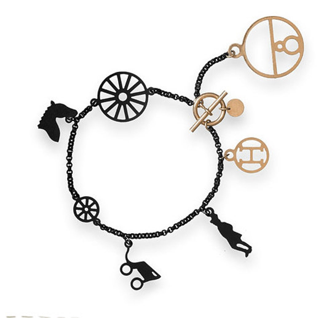 Hermes Crazy Caleche Rose Gold Silver Charm Bracelet Au 750 