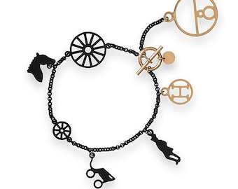 Hermes Crazy Caleche Rose Gold Silver Charm Bracelet Au 750 Chain