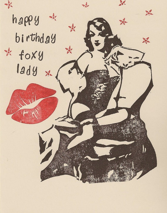 Items similar to Sexy Foxy Lady Pin Up Happy Birthday handstamped greeting ...