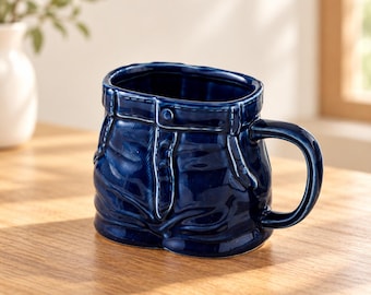 Tazza in ceramica a forma di jeans, tazza da caffè originale a forma di pantaloni, tazza in stile denim bianca o blu navy, 401-500 ml, regalo unico per gli amanti del caffè.