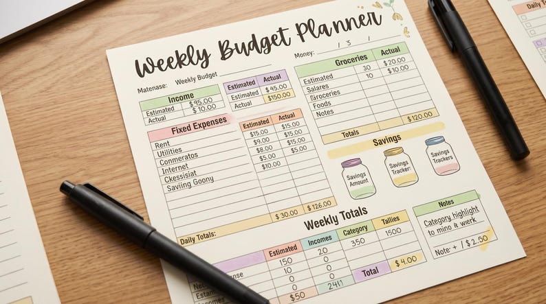 Weekly Budget Planner Printable, Expense Tracker, Savings Goal (digital ...