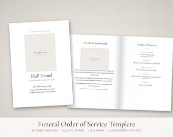 Funeral Order of Service Template, Editable Word & Google Docs, Celebration of Life Program, Printable Memorial Service Booklet