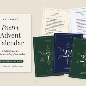 Utskrivbar adventskalender med dikter, nedräkning till 24 klassiska juldikter, direktnedladdning, litterär present för vuxna bild 8