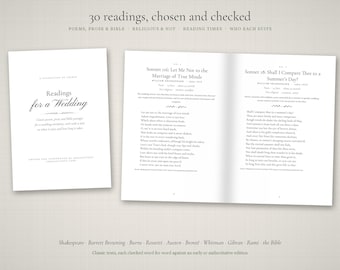 Wedding Readings Printable, Classic Love Poems & Non Religious Ceremony Readings, Short Wedding Poems for Readers, Instant Download