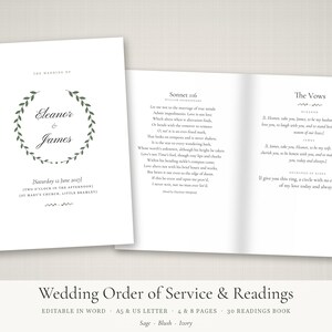 Wedding Ceremony Readings Kit, Printable Non Religious & Bible Readings, Wedding Poems, Order of Service Template