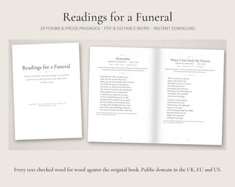 Funeral Poems & Readings Printable, Classic Non-Religious Funeral Verses for Mum, Dad, Grandparents, Eulogy and Order of Service