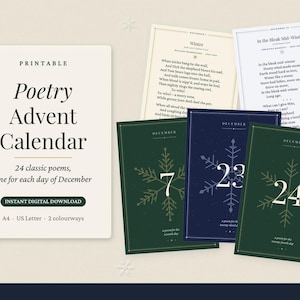 Utskrivbar adventskalender med dikter, nedräkning till 24 klassiska juldikter, direktnedladdning, litterär present för vuxna bild 1