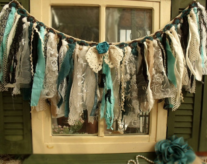 Custom Vintage Boho Turquoise Teal Kitchen Valance Fabric Lace Etsy