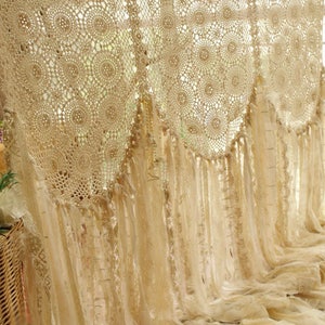 Custom 84&quot; Large Boho ROMANTIC Crochet Curtain vintage Lace window Curtain bohemian rustic French charm Cream