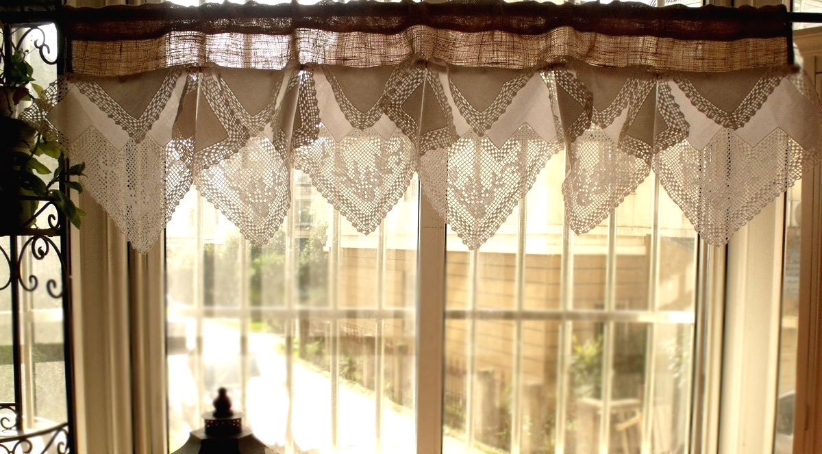 Custom Roses Antique French Lace Valance BURLAP or LINEN Etsy