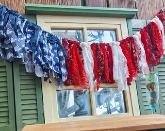 36" shabby stof slinger patriottische Amerikaanse vlag: rood wit blauw mantelslinger
