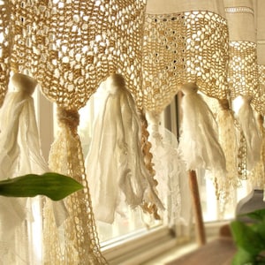 Vintage Crochet Valance: 60&quot; Boho Rag Curtain, Shabby Chic Window Treatment