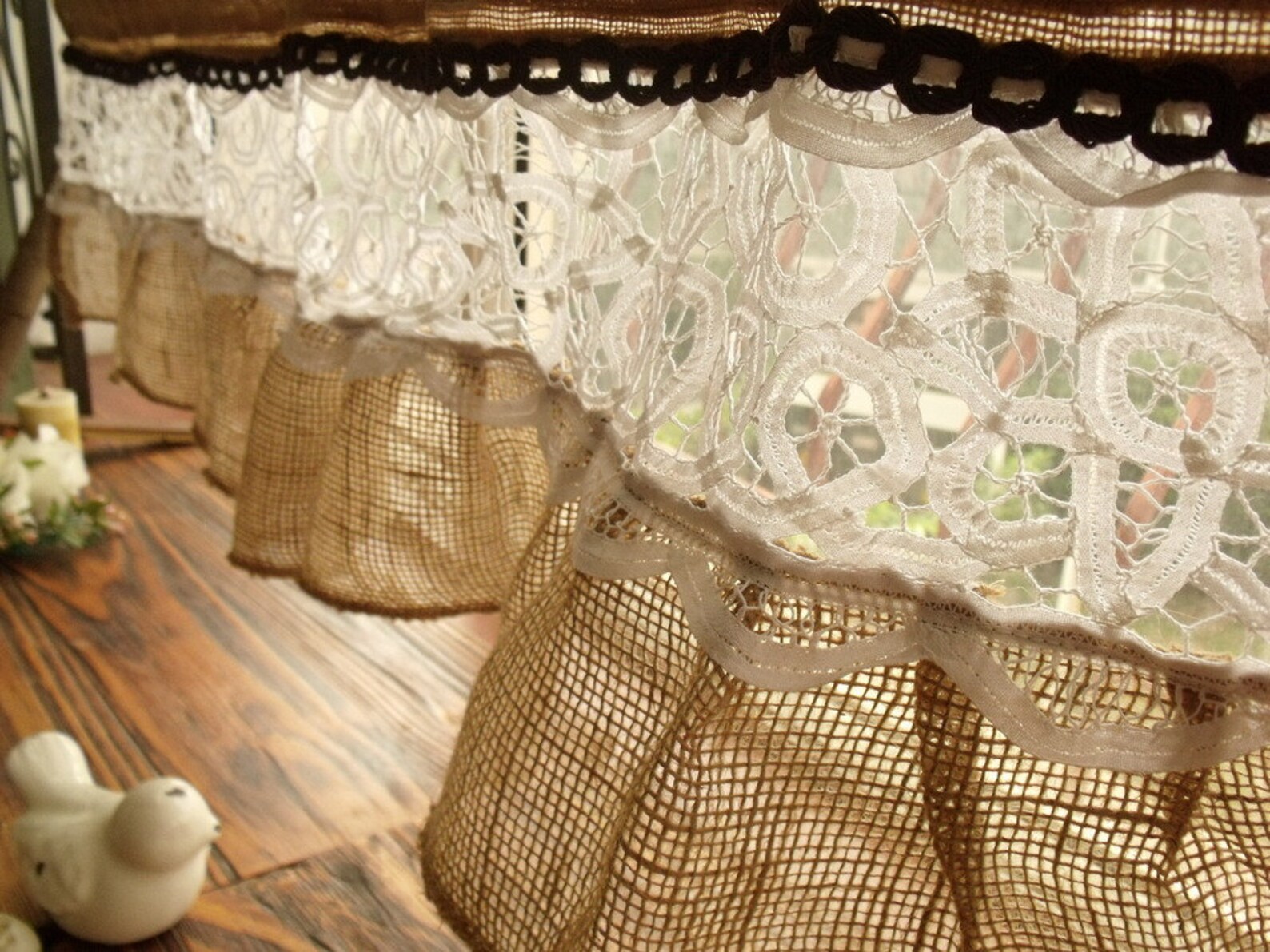 Custom Burlap Vintage Lace Valance shabby Chic Rustic Window Etsy