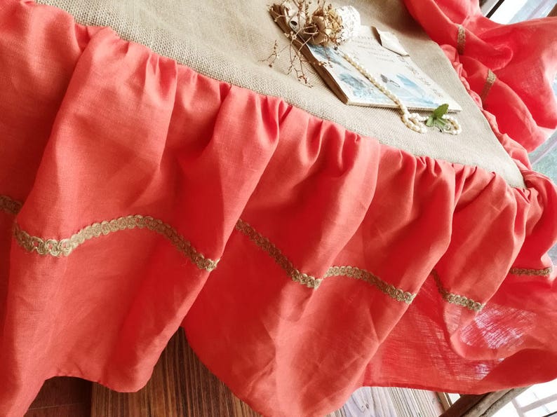 Ruffled Burlap Bedskirt LINEN Bed Skirt CORAL Orange Rustic Etsy