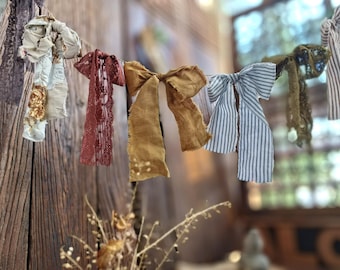 Handmade Lace Linen Bow Garland | Cottagecore Nursery Decor, Rustic Farmhouse Banner