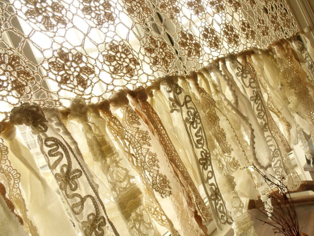 Custom Vintage Kitchen Valance Curtains. Crochet Lace | Etsy