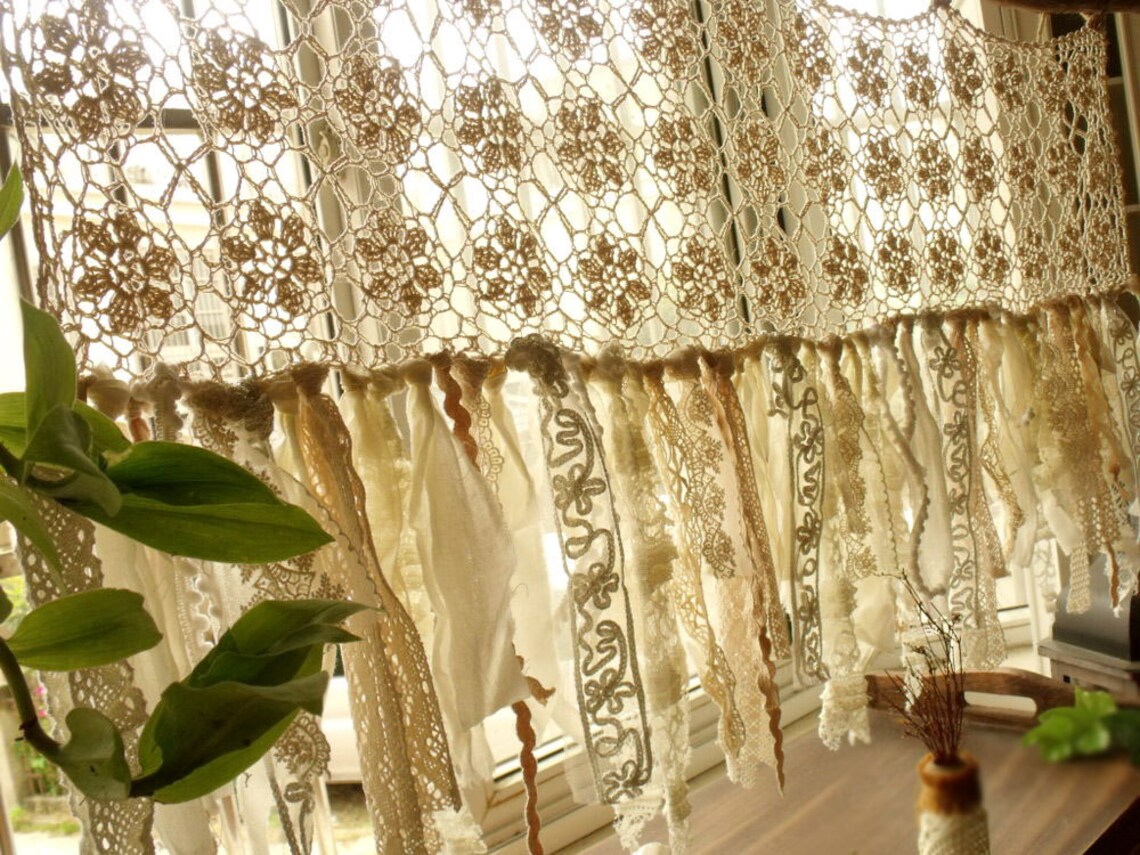Custom Vintage Kitchen Valance Curtains. Crochet Lace | Etsy