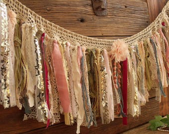 Colorful Blush Pink Gold Sequin Red Fabric Garland Birthday Bunting Lace Banner