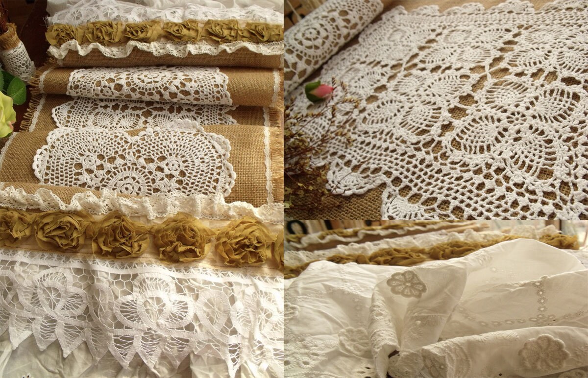 Victorian Burlap Vintage Lace Wedding Table Runner IVORY HAND Etsy