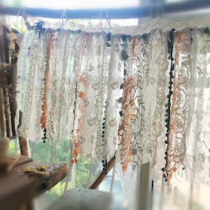 Vintage Lace Curtain: Boho Earth Tone Window Panel