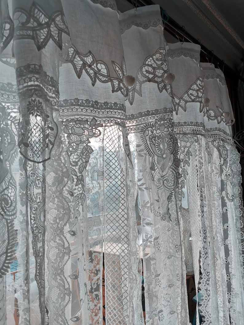 Vtg. French SHABBY Chic SHOWER Curtain. Vintage Linen&lace Etsy