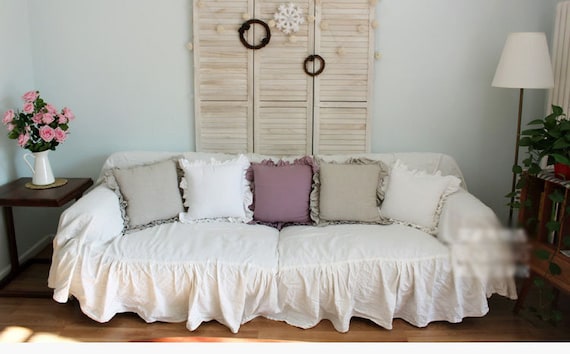 100 Ivory PURE RAMIE washed Linen Custom Linen Slip Cover.ruffled Slipcover. THROW Cover Chair Cover Sofa Cover. Couch Cover Farmhouse Etsy UK