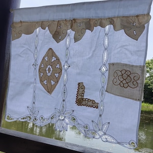 Hand Embroidered Cotton Curtain: Vintage Lace Boho Panel