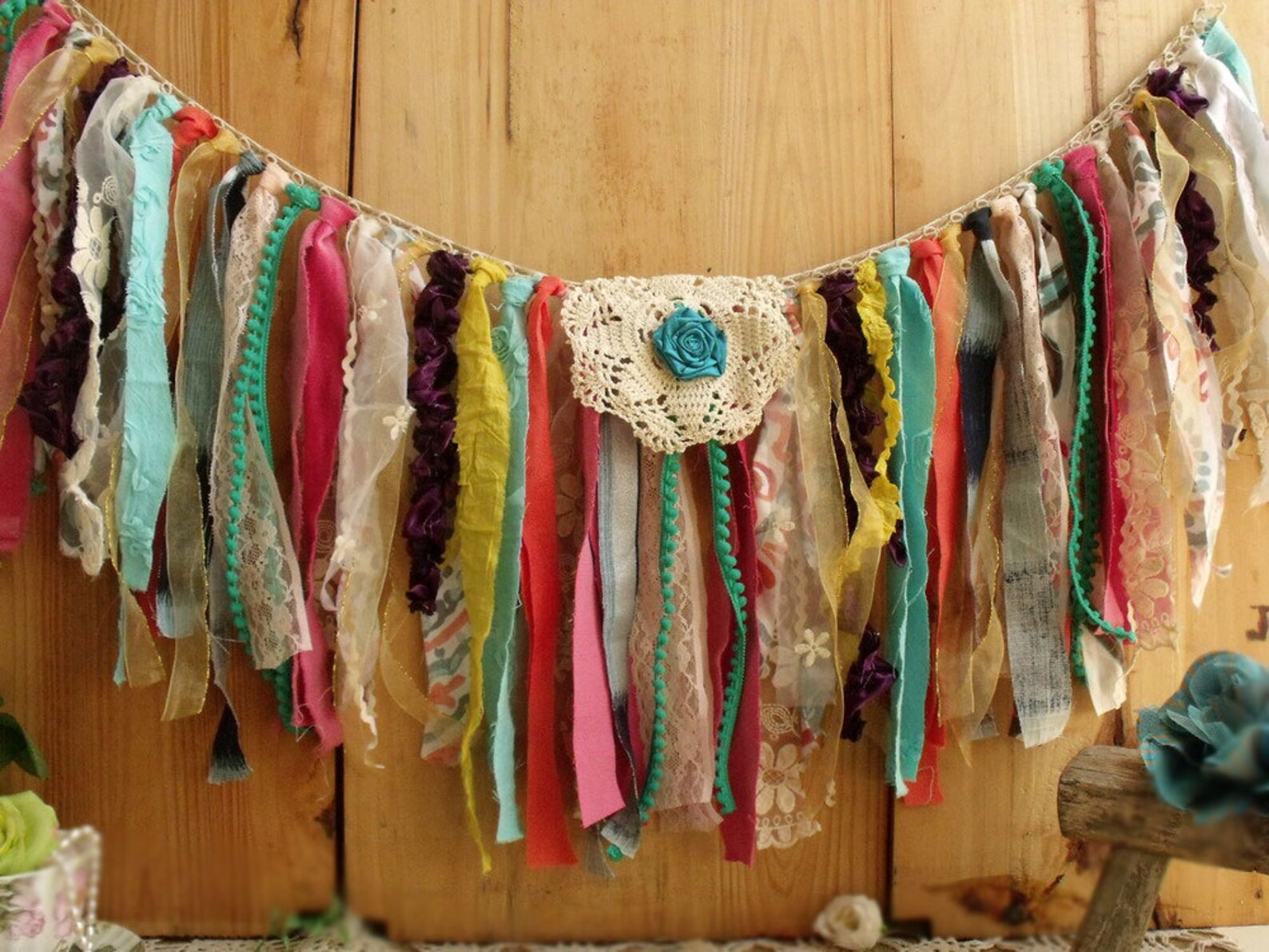 Custom Boho Gypsy Valance Colorful Garland Ribbon Curtain Backdrop Crib ...