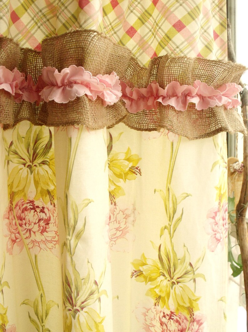 SHABBY PINKS Peony Rustic Chic Burlap SHOWER Curtain Ruffles Etsy