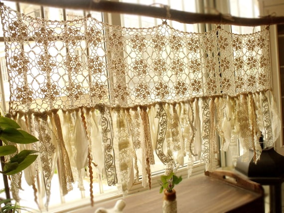 Custom Vintage Kitchen Valance Curtains. Crochet Lace | Etsy