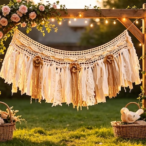Personalized Rustic Farmhouse Fabric Tassel Garland | Whimsical Lace Rag Banner Wedding Nursery Party Decor