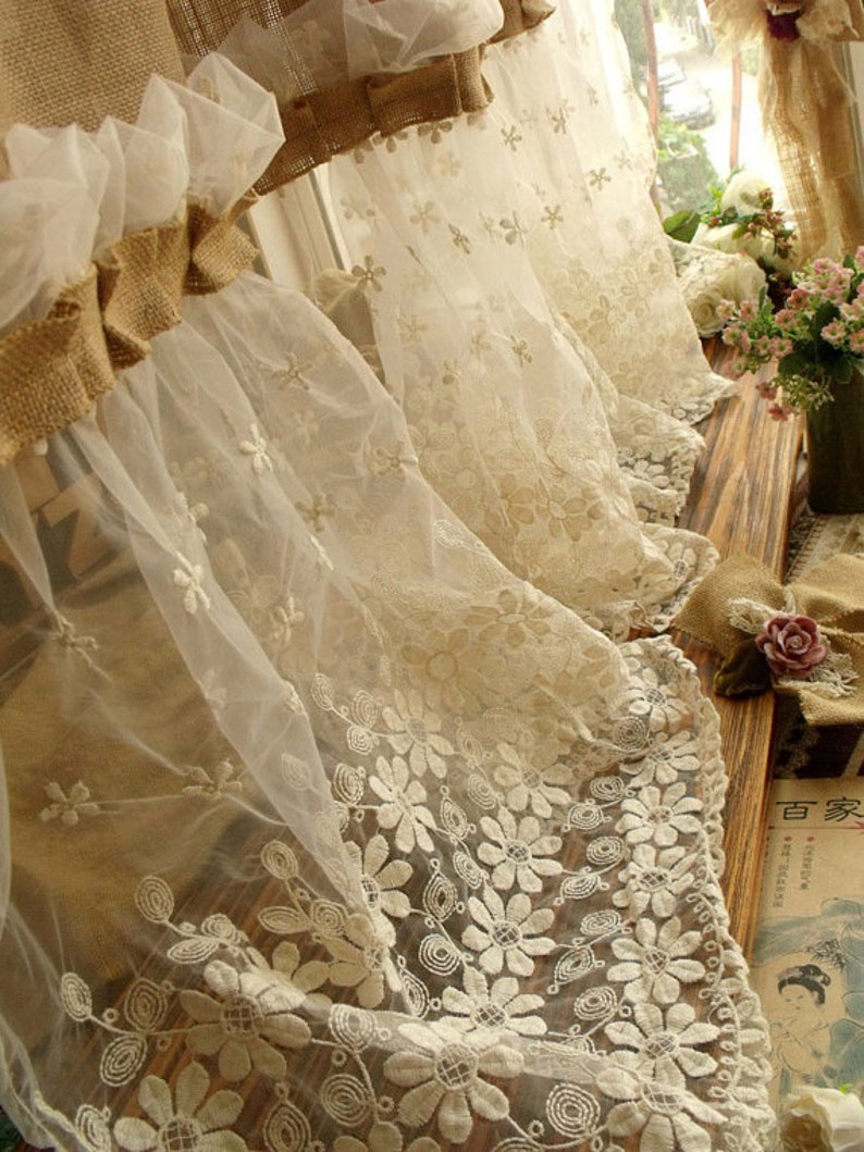 Custom Shabby French Country Chic Burlap Curtain Panel Cream | Etsy