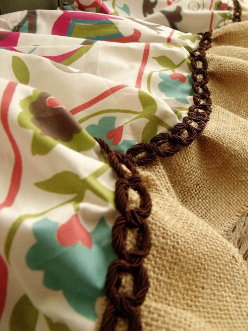 72\u201c Jacobean French Country Turquoise Floral Curtain Valance Burlap paisley Blue Brown BOHO